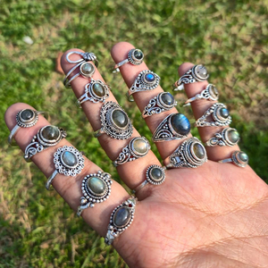Aurora Flash <b>Labradorite</b> Brass <b>Rings</b> Bezel Setting Bulk Artisan Handmade Silver Plated Bohemia Statement Wholesale Collection - Product Image 2