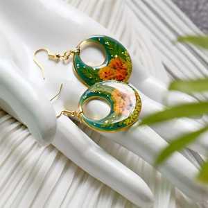 Handmade Floral <b>Resin</b> Hoop Earrings Botanical Dried Flower Dangle Jewelry <b>Resin</b> <b>Crafts</b> - Product Image 1