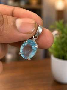 Amuletos de Piedras Preciosas de Plata, Joyería con Cadena de Piedras, Regalo para Mujer, Topacio Azul Genuino Hecho a Mano, Original, de Alta Calidad, Perfecto para Bodas - Product Image 2