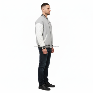 Custom Quilted Sheep Leather <b>Varsity</b> <b>Jacket</b> with Premium Cotton Fleece & Chenille Embroidery Stand Collar Covered Button <b>Jackets</b> - Product Image 4