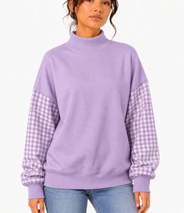 Sweat-shirt à col montant oversize à manches longues à motif écossais, pull décontracté confortable à coupe ample - Product Image 2