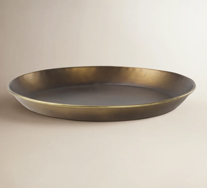 Plateau décoratif rond en laiton antique, finition bronze vieilli, plat peu profond, centre de table en or brossé, plateau rond en laiton à profil bas - Product Image 3