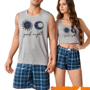 Men/Women Couple Style Loungewear Set <strong>Tank</strong> <strong>Top</strong> &amp; Shorts Plus Size 100% Cotton Pajama Set manufactures Bangladesh - Product Image 1