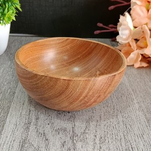 Bol de service rond en bois naturel rustique, classique, fait à la main, avec poignée en corde, écologique, petit bol à fruits - Product Image 3