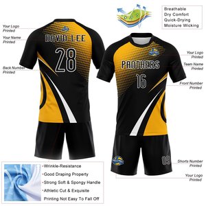 Tenue d'équipe de volley-ball, nouveau style, design de logo personnalisé, sublimation intégrale, ensemble de maillots noir et or à motifs ondulés - Product Image 3