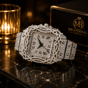 MB ETERNAL JEWELS นาฬิกาเพชรหรูหรา สแตนเลสสตีล มอยส์ซาไนต์ อนาล็อก ควอตซ์ สำหรับผู้ชาย/ยูนิเซ็กส์ หน้าปัด 41 มม. คริสตัลแซฟไฟร์ ตัวเลขโรมัน - Product Image 2