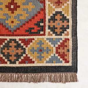 Tapis de sol vibrant tissé à la main en jute et laine, tapis kilim pour salon, chambre et bureau - Product Image 6