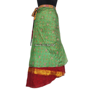 Christmas Beach Sari <b>Wrap</b> <b>Skirt</b> / Reversible 100 Ways Wear Girl's Wraparound <b>Skirt</b> Sarong Silk Maxi Vintage <b>Skirt</b> Indian - Product Image 4