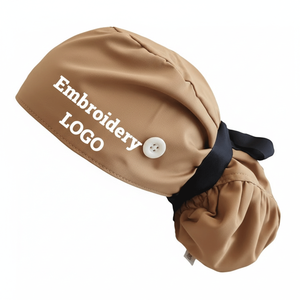 Bonnets chirurgicaux à nœuds en ruban pour queue de cheval, doublés satin, couleur unie avec logo - Product Image 6