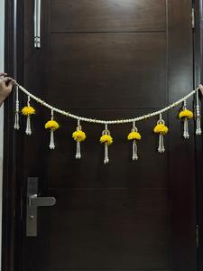 Bohemian Floral <b>Wall</b> Hanging With Pearl Beads And Yellow <b>Flowers</b> For Entryway Home <b>Decor</b> - Product Image 2