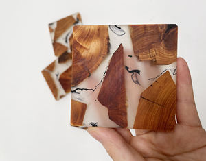 Juego de Posavasos de Resina y Madera con Soporte, Diseño Cuadrado y Redondo, para Tazas de Té, Cristal y Epoxi, Venta al por Mayor - Product Image 4