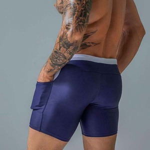 Short de bain décontracté pour homme, color block, bleu marine et blanc, avec cordon de serrage à la taille, séchage rapide - Product Image 4