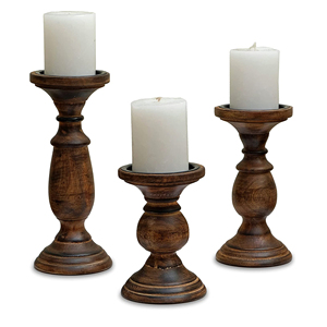 Porte-bougie en bois blanc vieilli sculpté à la main, style antique, pour décoration de ferme, centres de table de mariage - Product Image 5