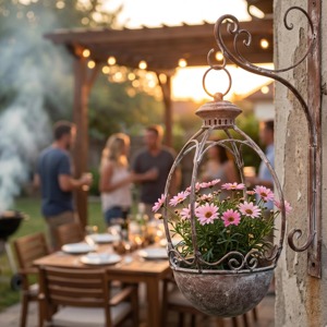 Jardinière suspendue décorative galvanisée pour fleurs, herbes, succulentes et présentation intérieure/extérieure, fabriquée à la main en Inde - Product Image 6