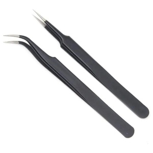 Pinces à cils en acier inoxydable de précision, durables, à pointe lisse, outils professionnels pour l'application de cils volumineux, avec étui noir - Product Image 5