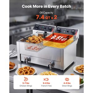 Friteuse électrique commerciale 8L à gaz double cuve 19 Qt 3500W en acier inoxydable de comptoir avec paniers et couvercles - Product Image 3