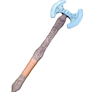 Hache Tomahawk à double lame gravée, manche en acier sculpté, poignée en cuir brun, lames en acier forgé, usage camping, qualité industrielle 1 - Product Image 1