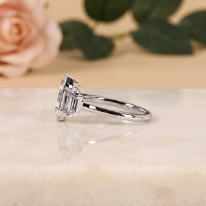 Graduated <b>Emerald</b> Cut Moissanite <b>Ring</b> 18K White Gold Prong Set Engagement Wedding <b>Ring</b> Step Cut Sterling <b>Silver</b> Fine Jewelry - Product Image 2