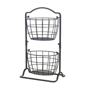 <b>Tabletop</b> 2 Tier Metal <b>Storage</b> Basket Rectangular Black Wire Rack for Kitchen Industrial Style Standing Type <b>Storage</b> Basket - Product Image 5