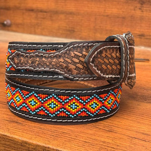 Cinturón con cuentas de cuero de vaca occidental para hombres y mujeres con diseño de herramientas manuales y hebilla ajustable duradera - Product Image 3