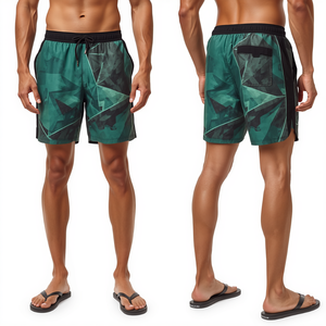 Shorts de bain de luxe pour hommes, style marin, avec tissu premium à séchage rapide, motifs géométriques numériques et design de plage moderne - Product Image 4