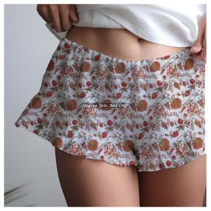Shorts de Algodón con Estampado Bagru y Volantes para Mujer, Ropa de Verano, Shorts de Algodón con Estampado de Bloques y Volantes, Colección Playa para Chicas, Estilo Baby Doll - Product Image 2