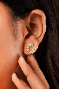 Art Deco Baguette Lab Grown Diamond Round Bezel Screw Back <b>Earrings</b> CVD 14K 18K <b>Solid</b> Gold Fine Jewelry For Women Wedding Gifts - Product Image 2