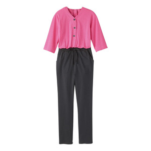 <b>Women</b> Scrub Set Pink Polka Dot Top Black Pants Knitted Cotton Blend Drawstring Waist Side Pockets Hospital Uniform - Product Image 1
