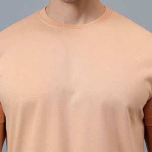 Camiseta de Manga Corta con Cuello Redondo para Hombre, Color Durazno, Corte Ajustado, Color Sólido, Informal, Tejida, Deportiva, Secado Rápido, 100% Algodón - Product Image 6
