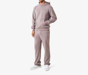 Ensemble de survêtement en molleton respirant à capuche pour homme, couleur unie, 100% coton, sweat-shirt et pantalon décontractés, vêtements d'hiver, coupe classique - Product Image 3