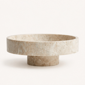 Bol sur piédestal en marbre beige minimaliste moderne, centre de table de luxe en pierre naturelle, bol de service sur pied pour la vaisselle d'hôtel et la maison - Product Image 1