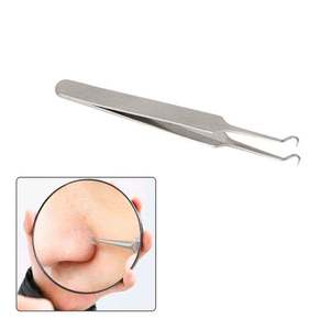 Pinza Curva de 4.5 Pulgadas para Eliminar Puntos Negros, Comedones y Acné, Extractor de Espinillas Plateado de Acero Inoxidable Profesional - Product Image 4