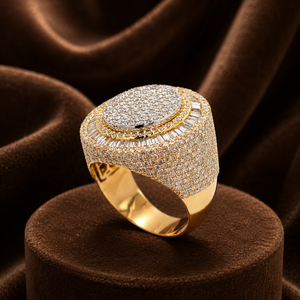 Round Cut Diamond <b>Iced</b> Out Engagement <b>Ring</b> 14K Plated Yellow Gold Moissanite Pave Setting for Men Wedding <b>Ring</b> - Product Image 2