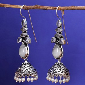 Antique <b>Silver</b> Traditional Jhumki <b>Earrings</b> Festival Jewelry Gift for Women - Product Image 2