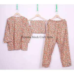 Conjunto de Pijama de Lujo Hecho a Mano 100% Algodón con Estampado Floral para Mujer, Manga Tres Cuartos, Cuello Redondo, Largo Completo, Cintura Elástica, Suave - Product Image 5