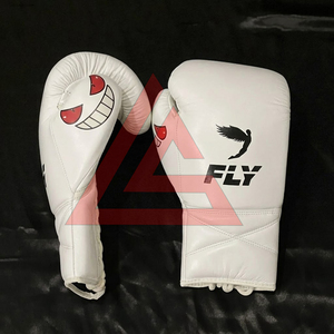 Custom Made <b>White</b> Fly Boxing Gloves MMA Gloves % Cowhide Leather Professional <b>Lace</b>-Up Closure - Product Image 2
