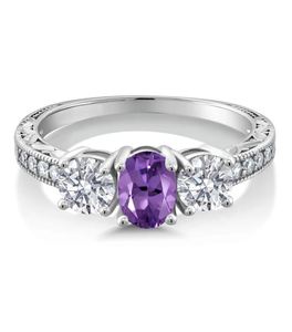 Amethyst Oval Cut 14K Gold Plated Luxury Engagement Wedding <b>Ring</b> for Women Sterling <b>Silver</b> Gemstone Jewelry February Birthstone - Product Image 1