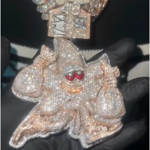 Colgante de plata 925 con incrustaciones de moissanita 3D personalizado de Patrick Star, estilo hip-hop, para unisex. - Product Image 1