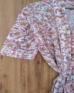 Kimono Antiguo Estampado, Bata de Algodón con Estampado Floral Hecho a Mano, Ropa de Dormir Transpirable de Manga Larga, Tallas Disponibles - Product Image 6