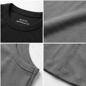 Débardeur court côtelé North Approach à col rond sans manches couleur unie pour le yoga, vêtements de sport pour femmes, respirant, en Spandex et Polyester - Product Image 4