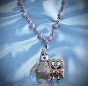 <b>SpongeBob</b> and Patrick Cartoon Pendant Necklace Rose Gold Plated 925 Silver Moissanite Iced Out Themed Charm <b>Gift</b> For Children - Product Image 3