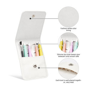 Ensemble de pinces à épiler pour extensions de sourcils personnalisées, pinces à épiler à pointe inclinée multicolores avec étui en cuir - Product Image 4