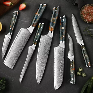Coffret de couteaux de chef LEGACY BLADES professionnels en acier Damas 67 couches, 7 pièces, manche en résine, faits à la main, ultra-affûtés et durables - Product Image 4