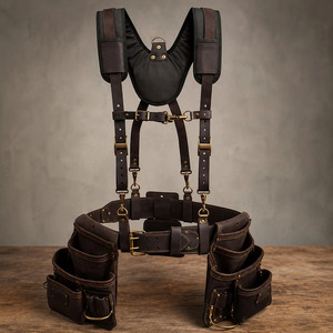 Cinturón de trabajo profesional de cuero genuino con múltiples bolsillos para herramientas, soporte seguro para martillo, construcción duradera a un precio razonable. - Product Image 1