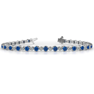 Pulsera de tenis con 6 diamantes cultivados en laboratorio, azules y blancos, con engaste de bisel, de 7 pulgadas, chapada en oro de 14K y rodio, regalo para aniversario o fiesta - Product Image 1
