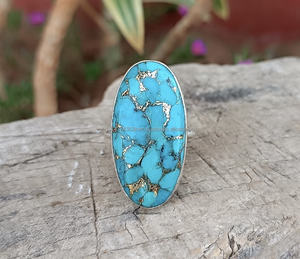 Wholesale <b>Turquoise</b> Oval Cut Gemstone 925 Sterling Silver Handmade Classic Style Women's Bezel Setting Statement <b>Ring</b> - Product Image 1