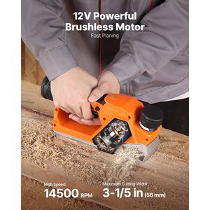 Raboteuse à bois sans fil portative de 2-1/5 pouces, moteur électrique 14500 tr/min, batterie au lithium 12V 2 Ah, profondeur de coupe réglable, 2 lames pour - Product Image 2
