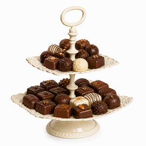 Support à chocolat en métal crème à motifs floraux en relief pour hôtels, mariages et événements de luxe, tailles et couleurs personnalisées disponibles - Product Image 1