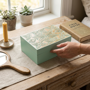 Handmade Wholesale Custom OEM ODM Handcrafted <b>Carved</b> <b>Wood</b> <b>Box</b> Botanical Leaf Motif Tabletop Organizer DECORYUG - Product Image 4