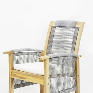 Wooden <b>Outdoor</b> Chair Set with Woven Backrest and Square <b>Table</b> for Living Room Use - Product Image 2